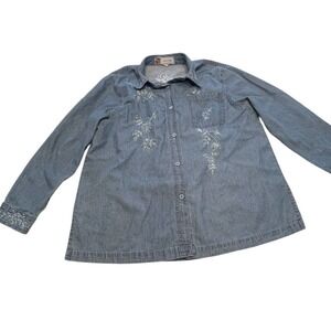 Passion 1 Embroidered Beaded Denim Shirt Womens Size Large‎ Cottage Granny Vtg